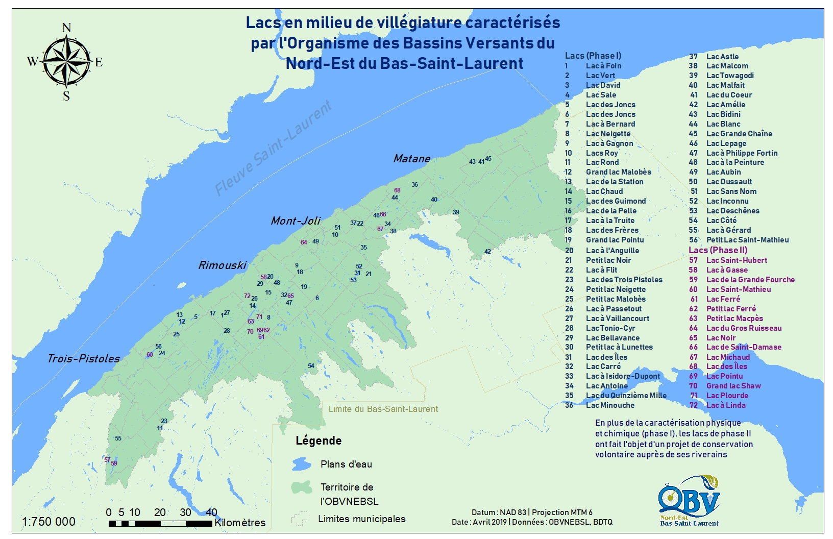 Carte des lacs caractérisés 2006 à 2012